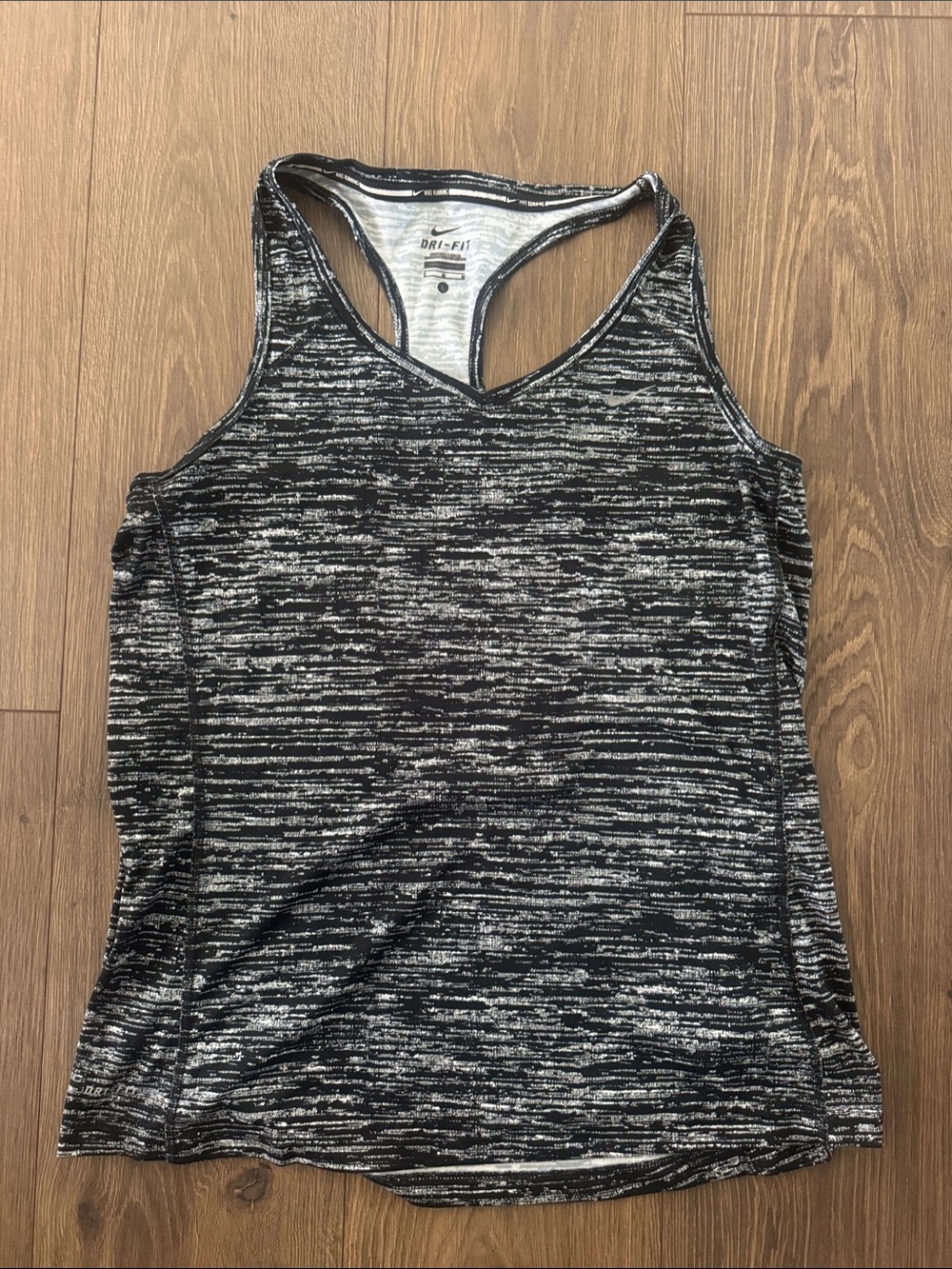 Nike Women’s Miler Dri-Fit Black White Space-Dye Racerback Tank Size L